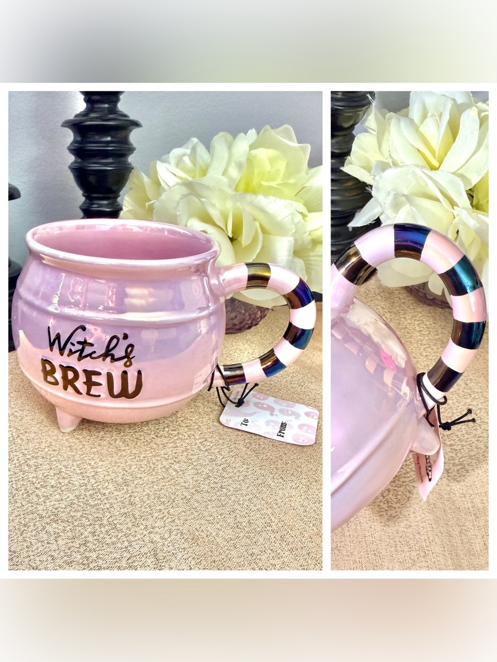 NWT WITCHES BREW Iridescent Ceramic Cauldron Mug